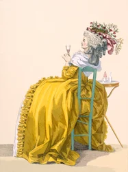 Lady Reclines on Chair Drinking Champagne, Engraved by Dupin, Plate No.193 from 
